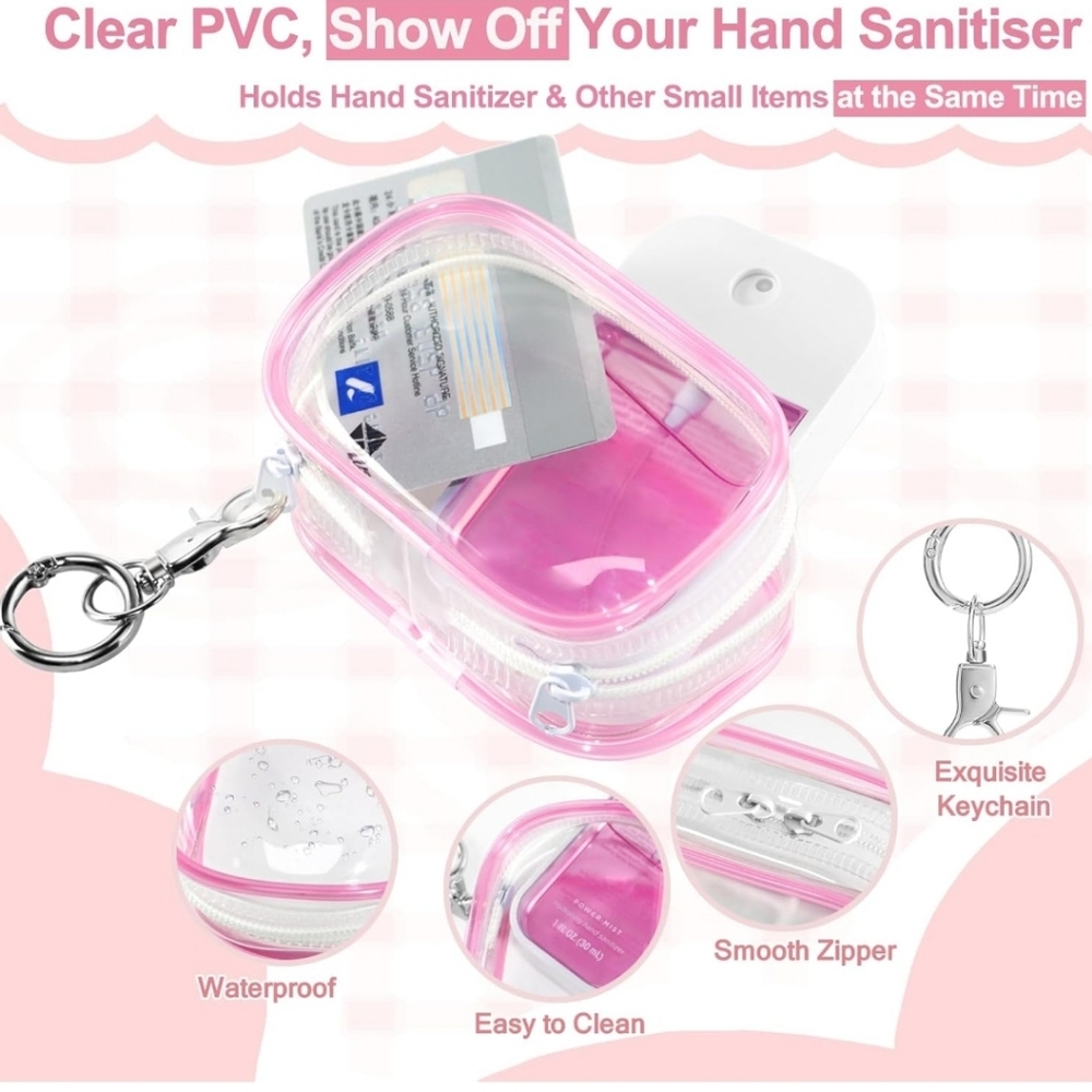 Transparent Zippered Pouches With Snap Hook For Hand Sanitizer, Make Up, Earbuds - Picture 2 of 12